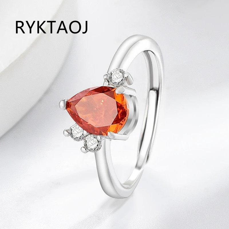 925 Sterling Silver Pear Cut Multi‑Color CZ Ring Side Accent Stones Teardrop Cubic Zirconia Women Engagement Party Jewelry Gift