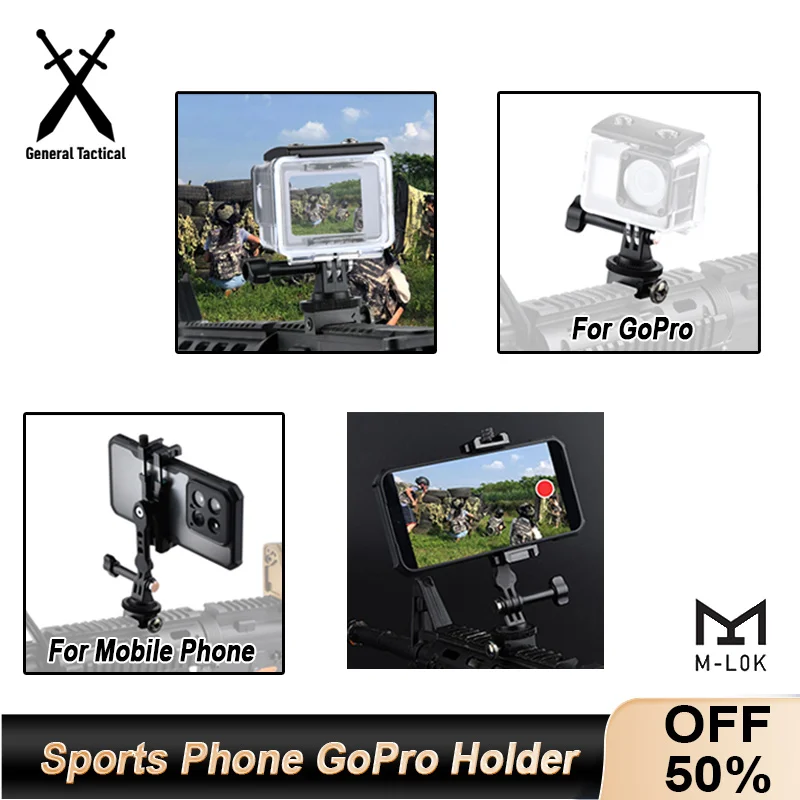 Mobile Sports Phone GoPro Holder Mount For 20mm Rail MLOK Hunting Airsoft Accessories Shooting Youtube Gun Scout CS Video