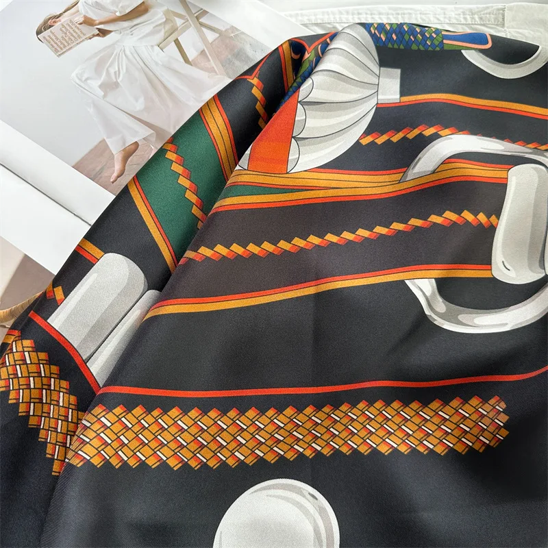 Saddle Print Silk Scarf Luxury Designers Hand-rolled Edges Large Shawls Women Bandanas Accessories Belt Hair Neck Decorations view 5