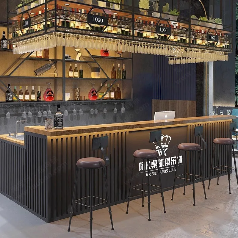 Industrial style bar bar table billiards hall wrought iron checkout page gym coffee shop double countertop reception counter