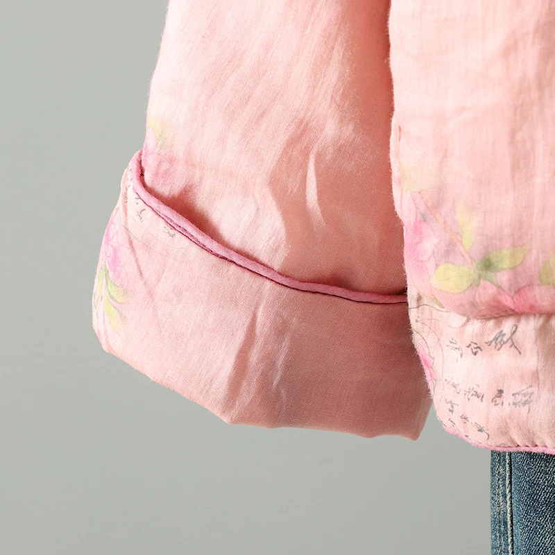 Leichtes Jaet-Winter-Oberbekleidungsoberteil aus gewebter Baumwolle mit künstlerischem Aufdruck und Knöpfen, langes Sve-Ethnic-SLE-Oberbekleidungsoberteil für Damen