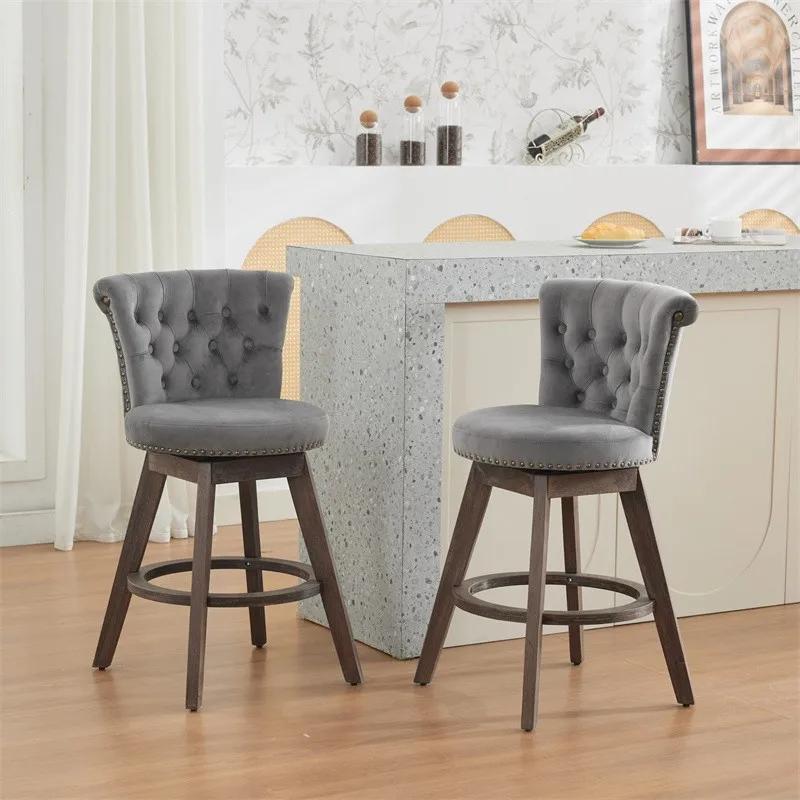 

Set of 2 Velvet Swivel Kitchen Bar Stools with Back 26" Counter Height Chairs