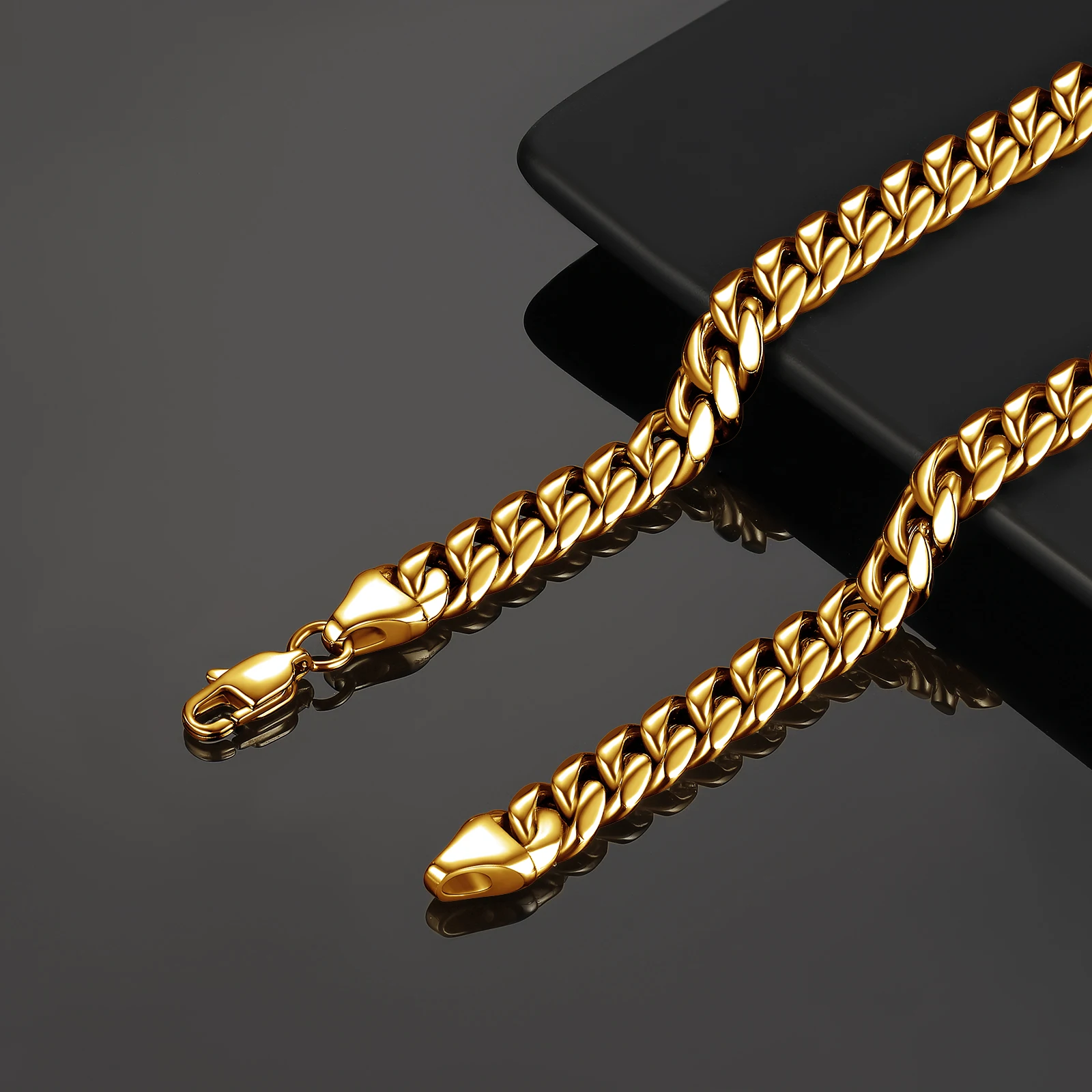 New Fashion Jewelry for Men Gold Plated Stainless Steel Cuban Chain Necklace 6-12mm width