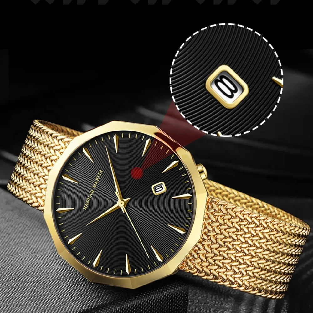 HANNAH MARTIN 1541 Luxury Fashion Business Quartz Men's Watch Diamond Waterproof Calendar Watches for Men Relogios Masculino