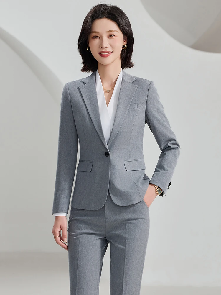 Light Grey Women's Suit Commute Style Fashionable Business Outerwear Lightweight Luxury Workwear Autumn Winter Coat Set
