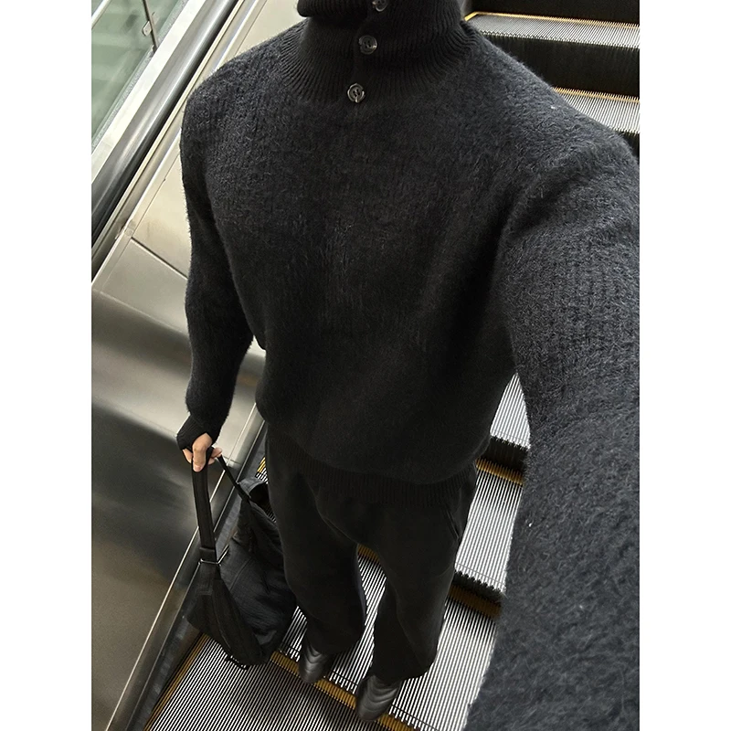 

Bla High Collar Knitted Sweater Men's Winter Faionable Loose Fit Long Sve Crew Ne Pullover Boting T-irt