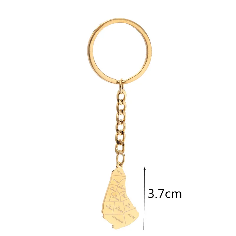 Stainless Steel Map of Barbados Island With City Name Keychain Jewelry