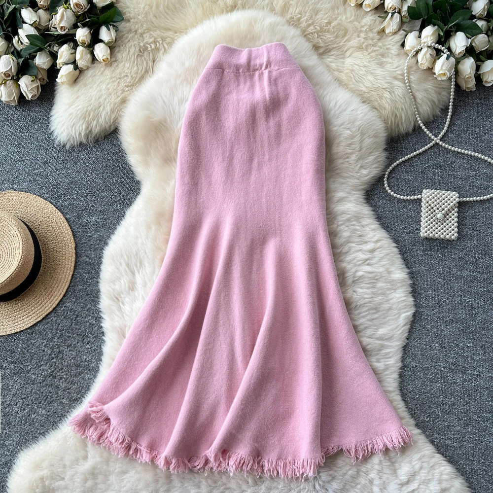 

Women Chic Elegant Knit High Waist Fashion Vintage Wrap fairycore mermaid Skirt Clothing