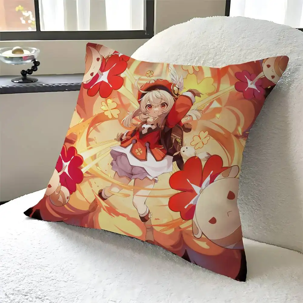 

Genshin Impact Klee Pillow Covers Cartoon Sofa Decorative Home Double-sided Printing Short Plush Cute Cushion Cover