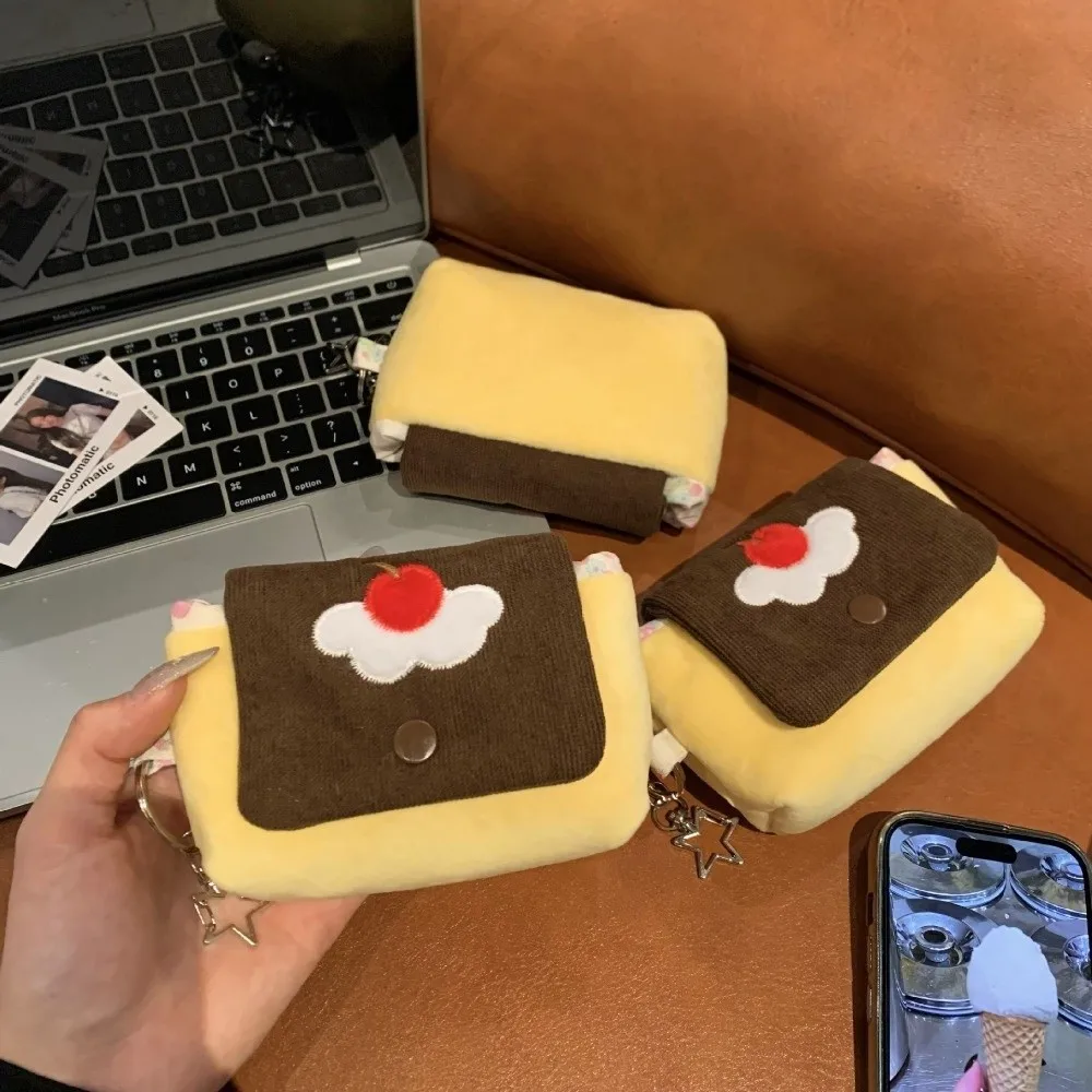 Portable Cute Cherry Pudding Coin Purse Cartoon Mini Portable Wallet Fluffy Texture Mini Card Holder For Cards