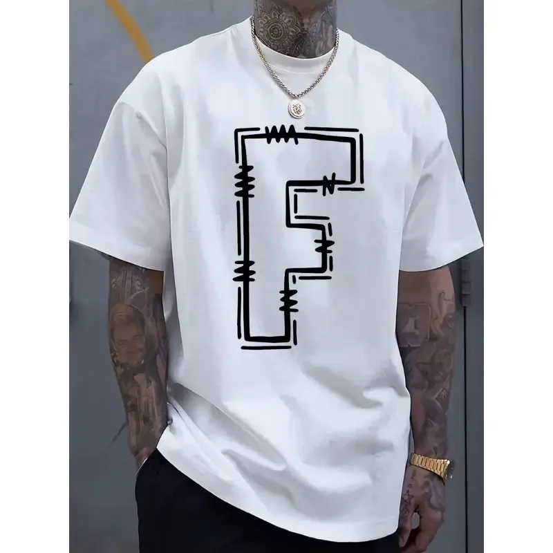 Men's Art Letters Printed Short Sleeve T-shirt round Neck Modal Fabric Oversized Streetwear Top Polyester Fiber Summer