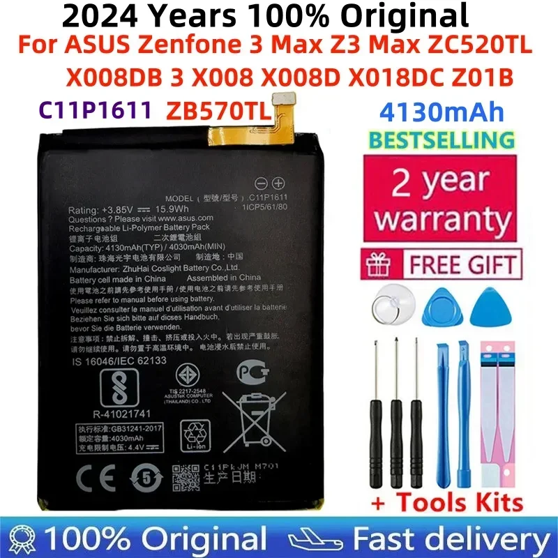 

100% Original Battery For ASUS Zenfone 3 Max Z3 Max ZC520TL X008DB 3 X008 X008D X018DC Z01B ZB570TL C11P1611 4130mAh Batteries