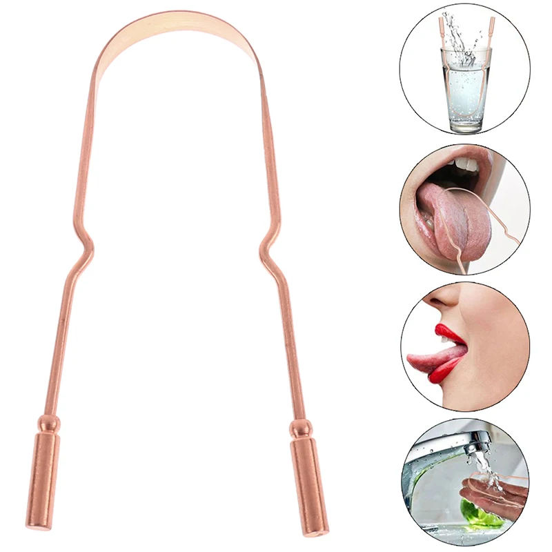 Pure Copper Tongue Scraper Oral Cleaner Brush for Fresh Breath Hygiene Care Essential Cleaning Tool