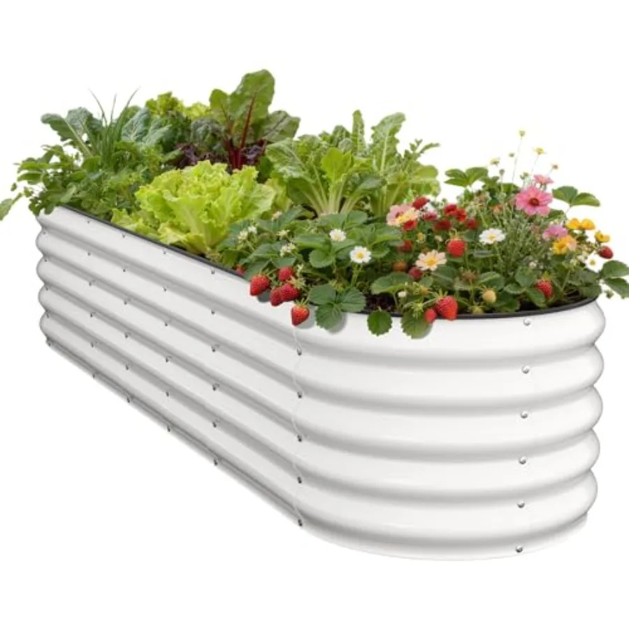 

Оцинкованная овальная приподнятая грядка 8x2x1.5 футов, уличный металлический ящик-клумба с открытым дном из нержавеющей стали для овощей и трав