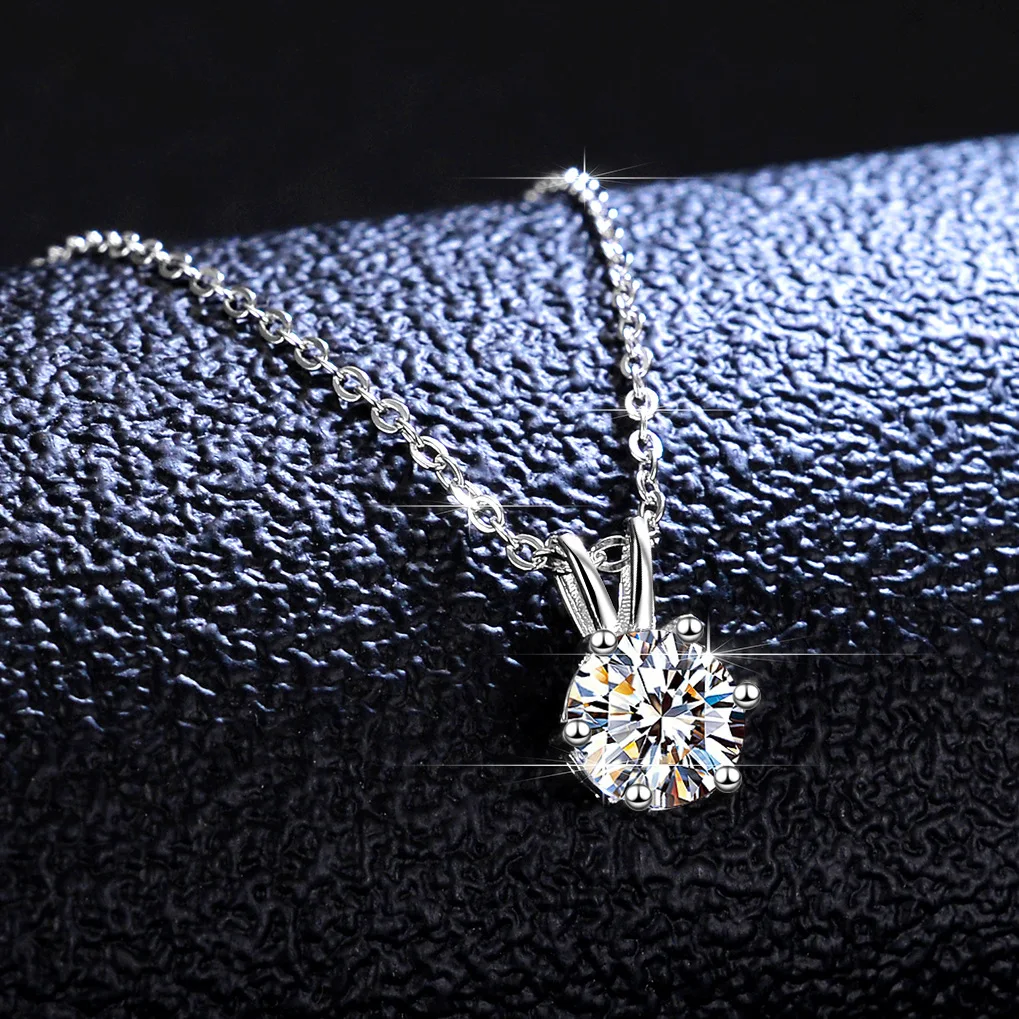 

Platinum Women's Six-Prong Moissanite Necklace