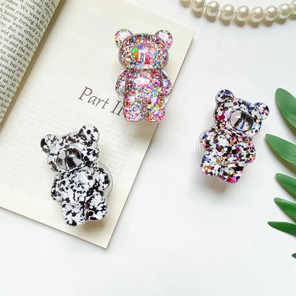 Adorable 3D Cute Bear Shaped Phone Grip Tok Folding Bracket Epoxy Sequins Mobile Phone Grip Stand Universal for Office