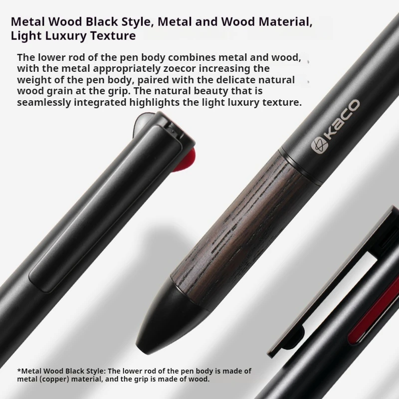 KACO NEW Easy 3in1 Wood Multi-Function Ballpoint Pen,Metal Black&Red&Mechanical Pen For Exam,Homework,Office Use,Smooth Writing