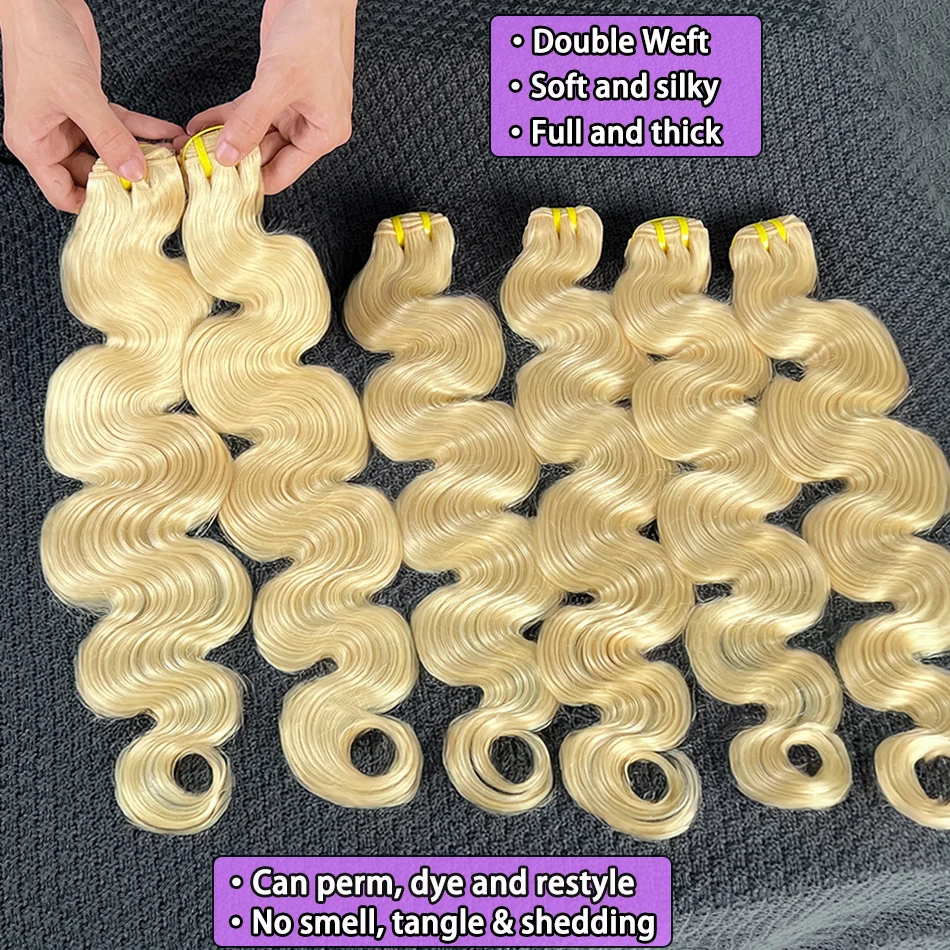 Объемная волна # 613 Светлые пучки человеческих волос с двойным утком, вьетнамские волнистые 100% необработанные девственные волосы, плетение, наращивание, предложение