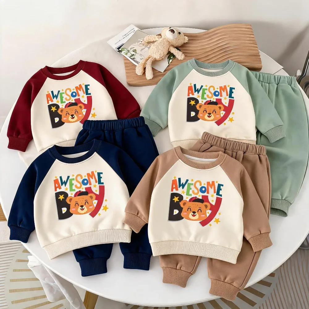 2026 Herbst Neuerscheinung 1-8 Jahre Jungen Mode Sweatshirt-Sets Kinder O-Ausschnitt Hoodies Lange Hose Zweiteiliger Anzug Schüler Trainingsanzug