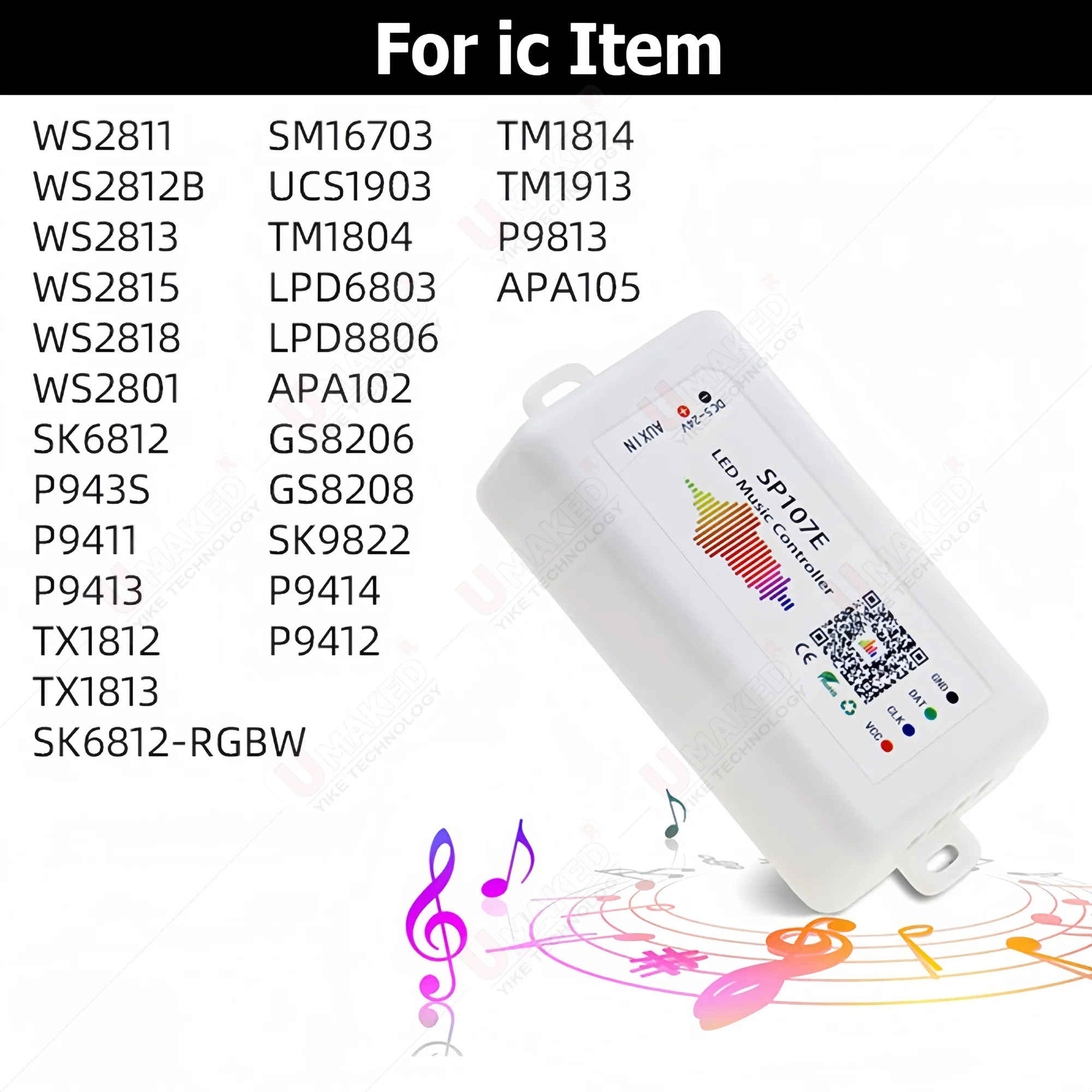 1pcs  SP107E 5-24V LED Music Controller With Wireless Bluetooth-compatible SPI Full Color Music Control By Phone APP For WS2812B