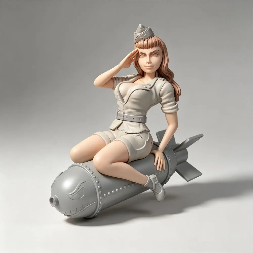 1/24/12/6 Desk ornament,exaggerated style saluting girl resin model kit, GK mini 3D printed gray model statue, not colored