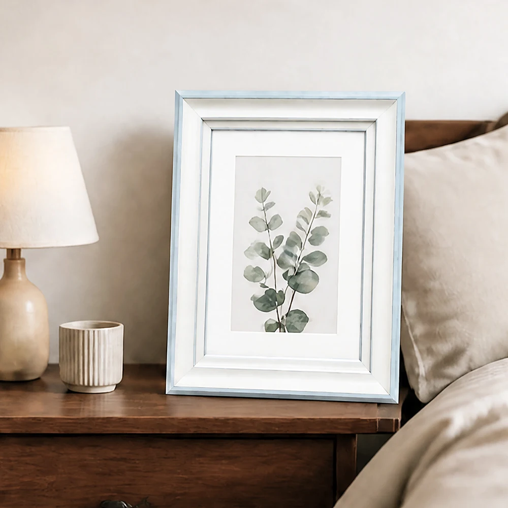 2 Pack Light Blue Picture Frame with Mat A4-6in Nordic Minimalist Photo Frames Home Decor Frames for Wall & Desk Gallery Display