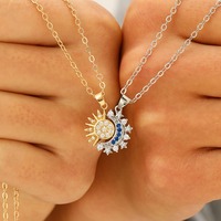 2pcs Set Retro Hollowed Magnetically Attract Sun Moon Heart Crystal Pendant Couple Necklaces for Women Men Friend Jewellery Gift