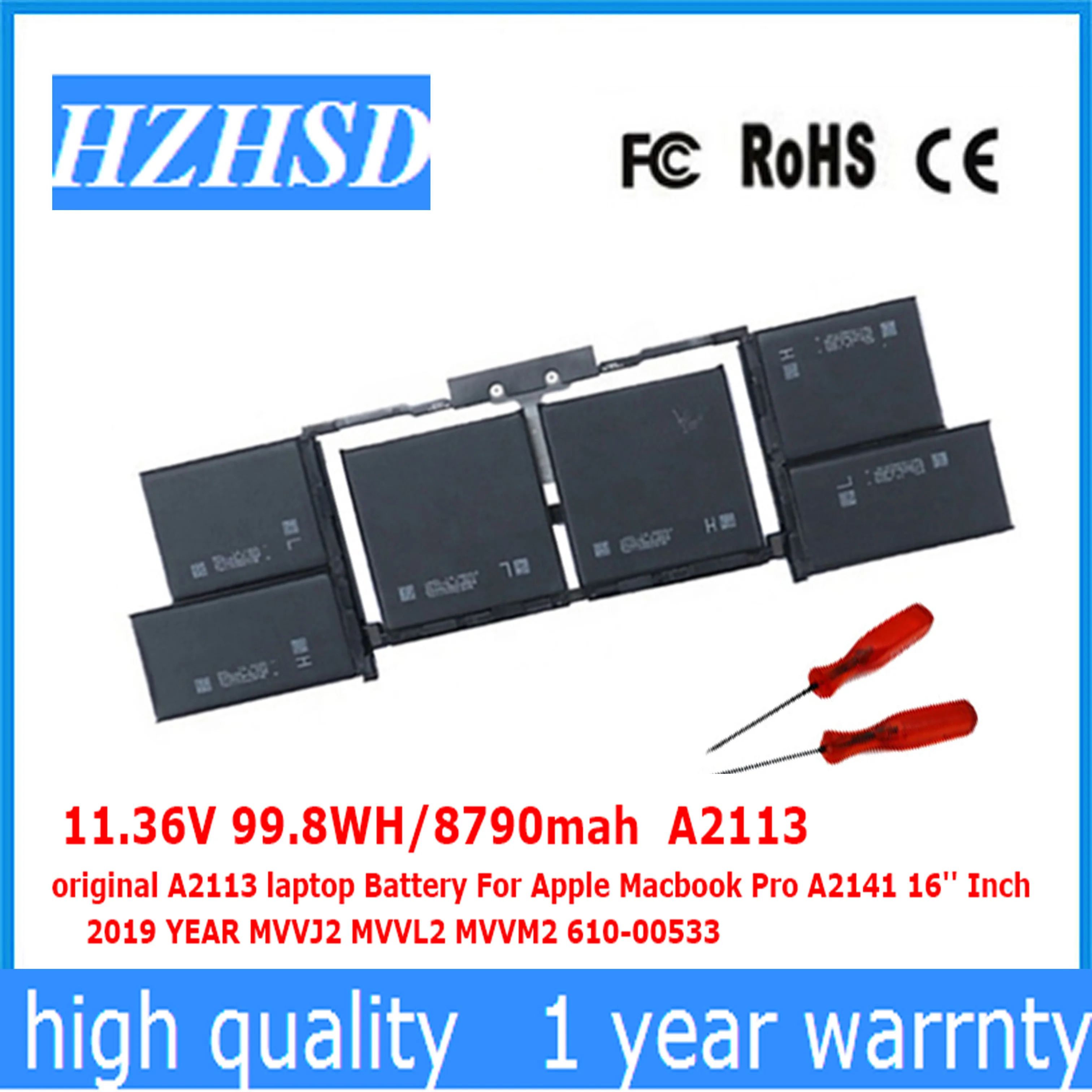 11.36V 99.8WH/8790mah original A2113 laptop Battery For Apple Macbook Pro A2141 16'' Inch 2019 MVVJ2 MVVL2 MVVM2 610-00533