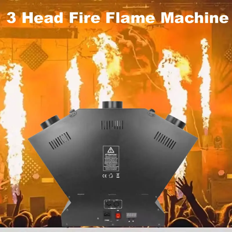 200W Fire Flame Machine 3 Heads Real Flame Thrower Stage Equipment DMX 512 Remote Control for Performance Party Halloween Show