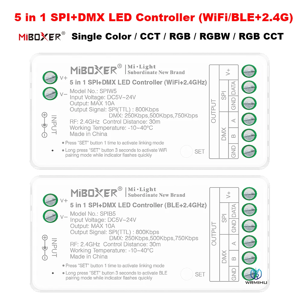 Miboxer 5 in 1 SPI DMX LED Controller WiFi BLE 2.4G Single Color CCT RGB RGBW RGBCCT Smart APP TUYA Pixel LED Strip WS2812B 2811