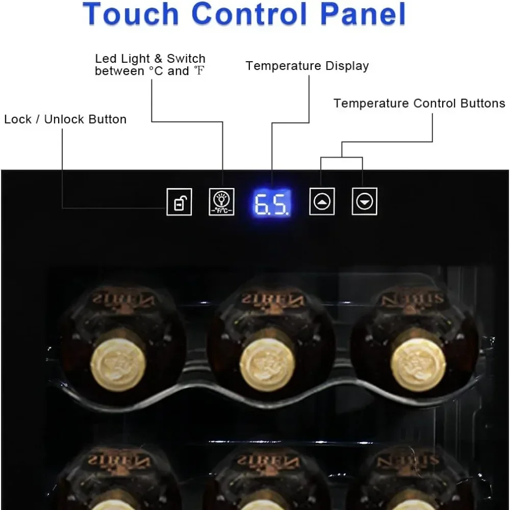 Mini refrigerador do vinho com temperatura ajustável, Compressor de 18 garrafas, Refrigerador, Isolado, Compacto, W