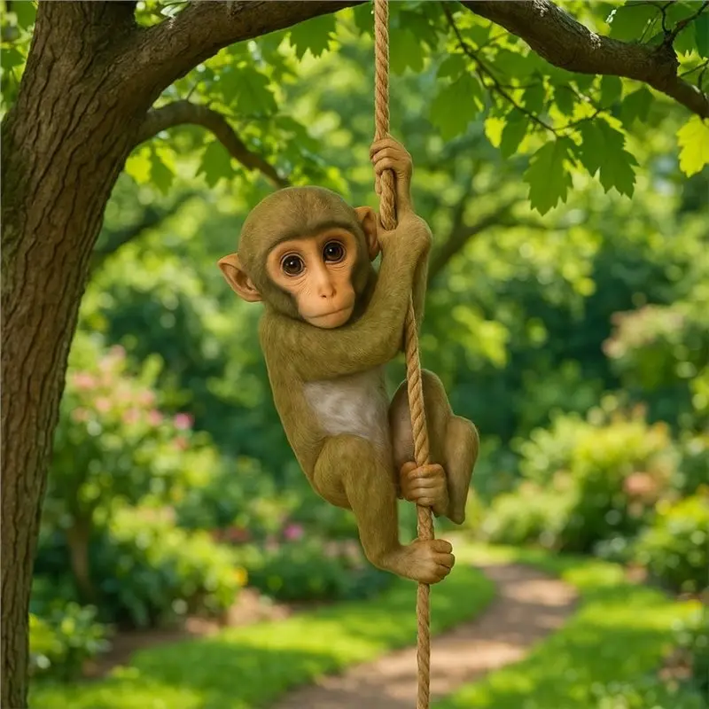 THIVN-Weatherproof Animal Figurine Cute Garden Climbing Monkey Handmade Resin Crafts Hanging Ornament