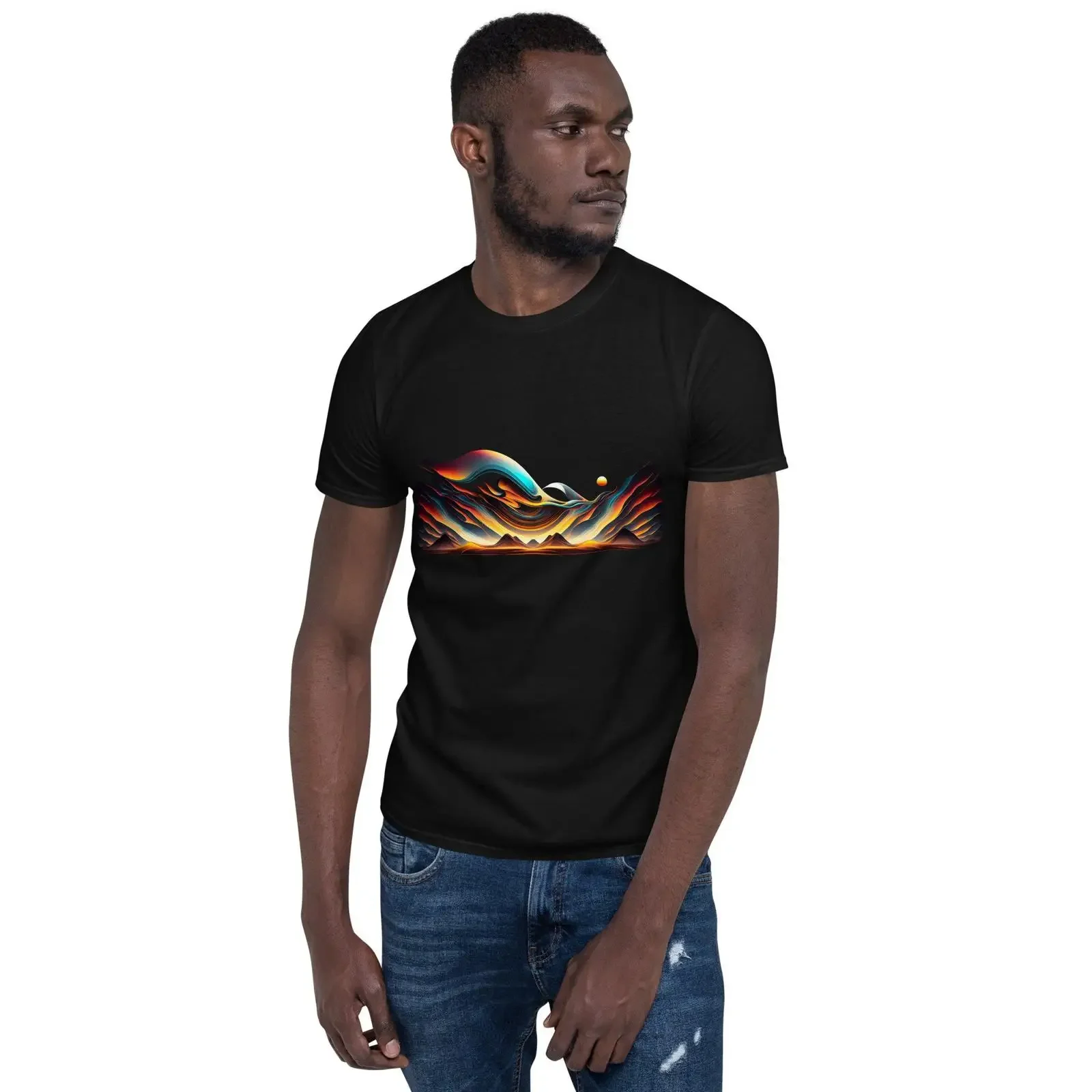 Alien Frequency T Shirt Panoramic Waveform Landscape Abstract Sci Fi Planetscape vintage Washed Top For Everyday Wear Unisex