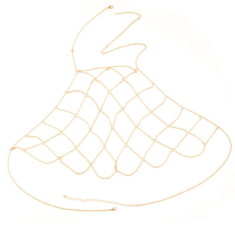 섹시한 골드 메쉬 바디 체인 비키니 브라 홀터넥 백리스 조절 가능한 가벼운 드레스 장식 패션 액세서리