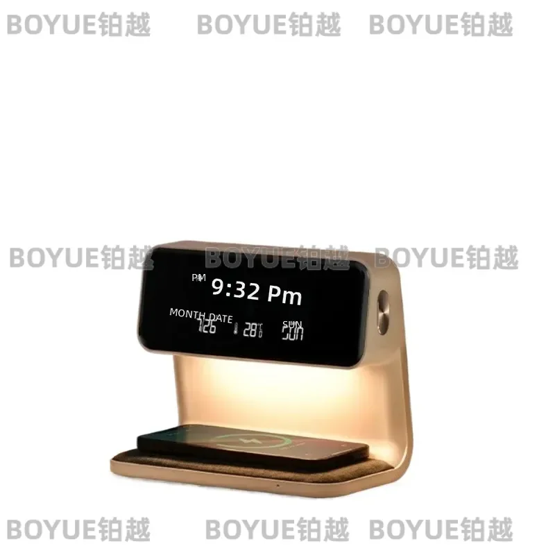 Smart Wireless Charger Night Light Silent Alarm Clock Creative Bedside Table Lamp Multifunctional LED Glow Decor for Bedroom