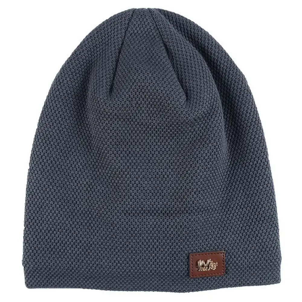 New Warm Fleece Lined Casual Knitted Hat Label Decor Knitted Material Winter Beanie Solid Pullover Warm Fleece Hat Winter Season