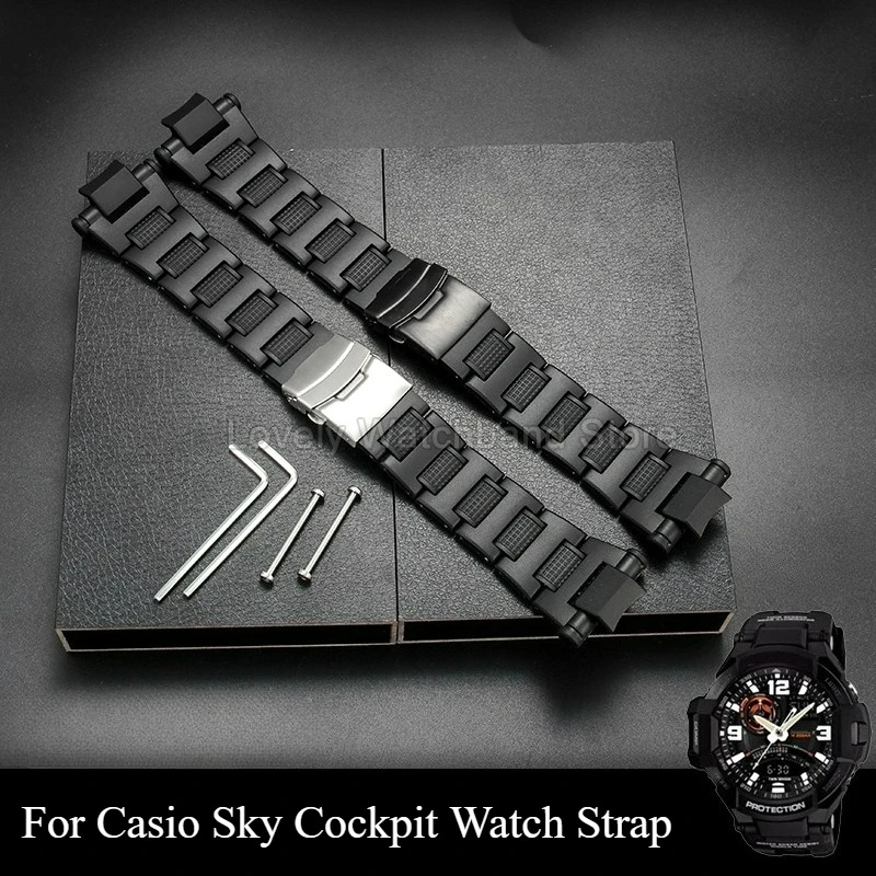 

​ ​ Черный ремешок для часов Casio Sky Cockpit, складная пряжка из нержавеющей стали, устойчивый к коррозии материал для GW-A1000/4000 GA1100 G1400