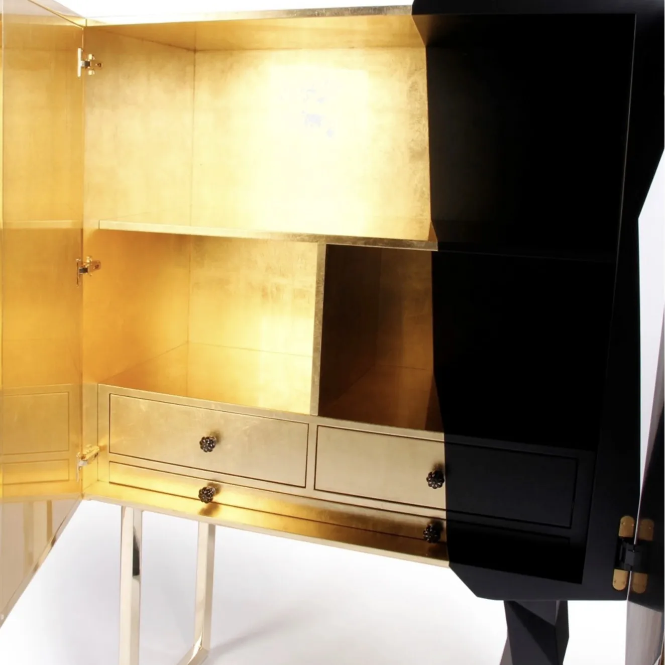 Metal support foot angular burgundy abstract side panel minimalist decorative cabinet