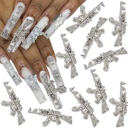 3pcs 3D Alloy Gun Nail Charms Shiny Diamonds Metal Gun Nail Art Charms AK Weapon Nail Charm Rhinestones Gun Charms for Nails DIY