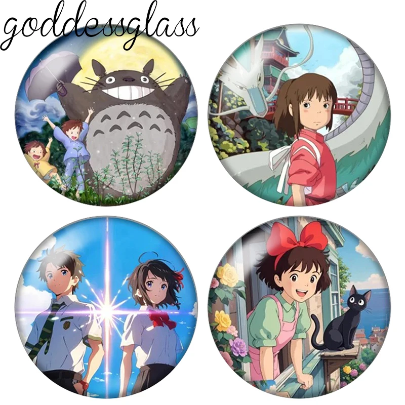 Hayao Miyazaki Anime Totoro Chihiro Spirited Away 12mm/18mm/20mm Photo Glass Cabochon Flat Back Making Findings for Keychain