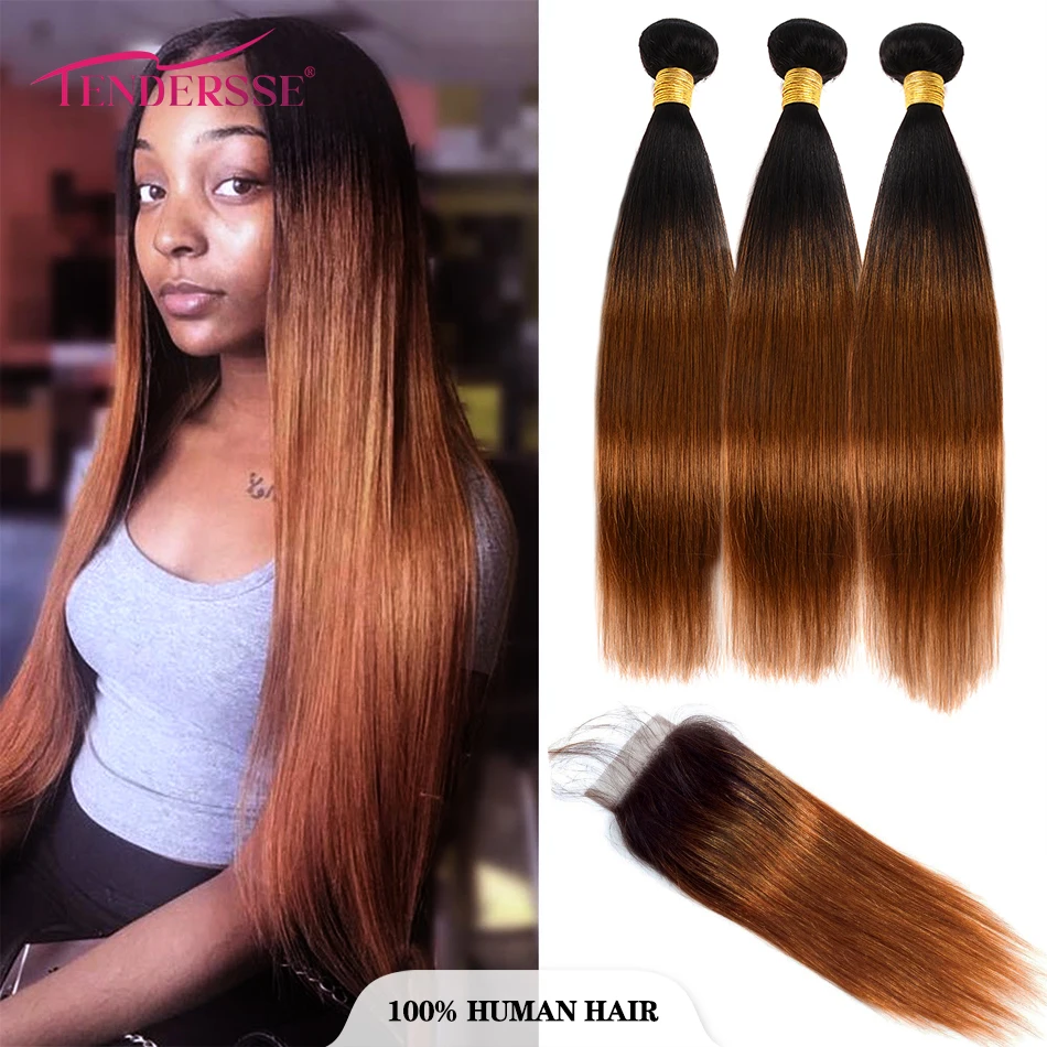 12A Ombre Indian Bone Silky Straight Hair Bundles With Lace Closure 100% Remy Virgin Straight Human Hair 3 Bundles With Closure