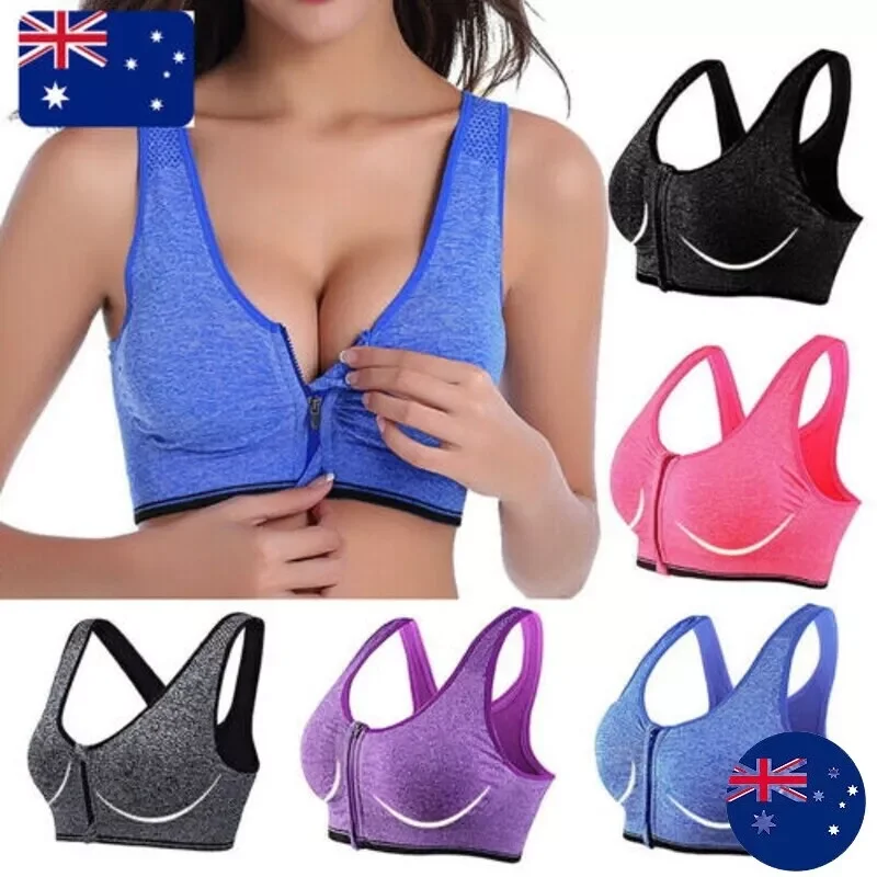 Women Zip Front Fastening Sports Bra High Impact Non Wired Active Training Active Top Moisture-Wicking Wired High Impact Bra