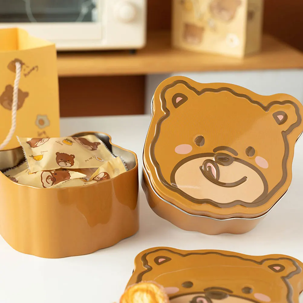 

2pcs Bear Pattern Tinplate Biscuit Box Candy Storage Jar For Holiday Festival Cookie Tins With Lids Empty Containers