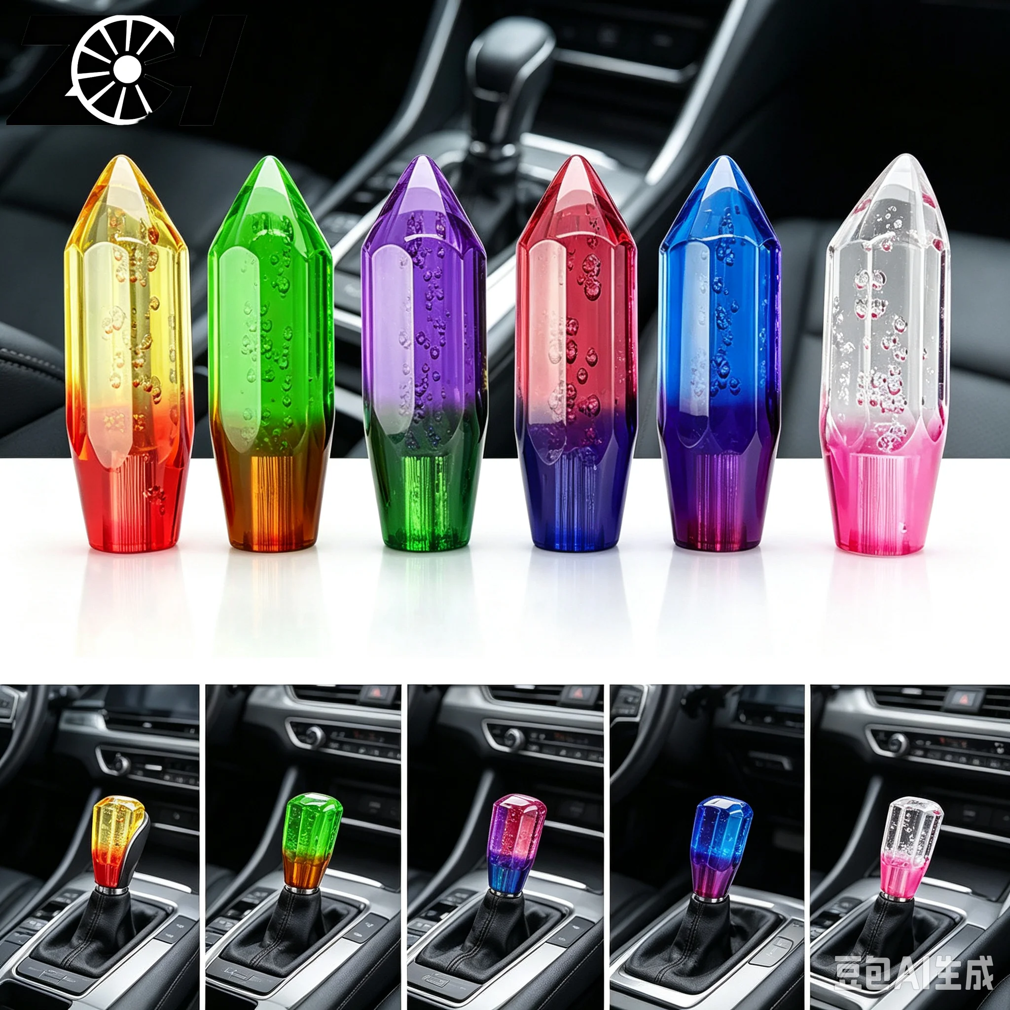 Universal 10cm Car Stitching Color Multicolor Crystal Bubble Gear Shift Knob Colorful Shifter Lever AT MT