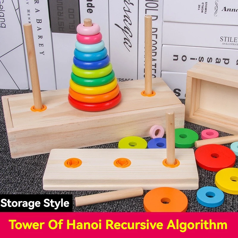 

10 Layers Hanoi Tower Intelligence Educational Toys Wooden Stacking Puzzle Classical Mathematical Clearance Game Child Kids