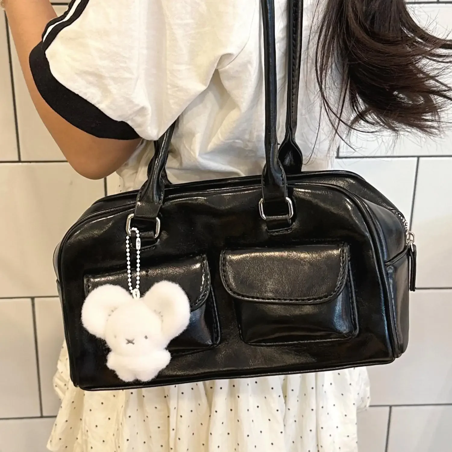 Cute White Mouse Plush Pendant Tandemaus Soft Bubble Fluff Keyring Small Matching Gift For Couple Friend Bag Daily Decor
