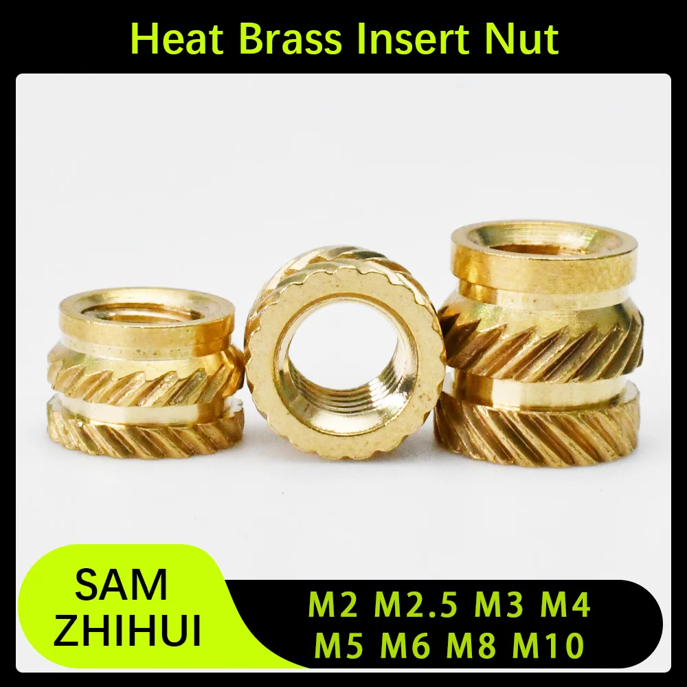 Brass Heat Insert Nut Double Twill Knurled Molding Injection Hot Melt Nuts 3d Priner Plastic Case M2 M2.5 M3 M4 M5 M6 M8 M10