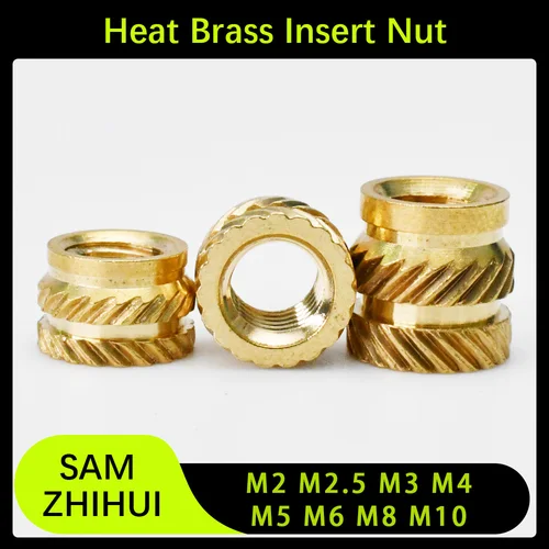 Tuerca de inserción térmica de latón, doble sarga moleteada, moldeo por inyección, tuercas de fusión en caliente, caja de plástico de impresora 3d M2 M2.5 M3 M4 M5 M6 M8 M10