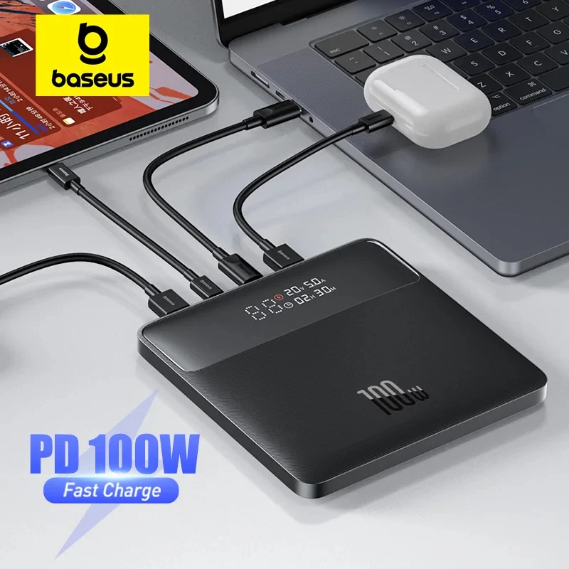 

Baseus 100W Power Bank 20000mAh PD Fast Charging Portable External Battery Charger For Laptops iPhone 16 Pro Max with 100W Cable