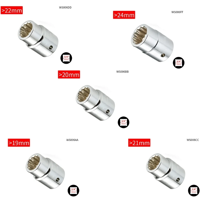 

5Pcs 3/4'' Metric Socket Impact Wrench Socket Head 19-24mm Adapter Spanners Dropship